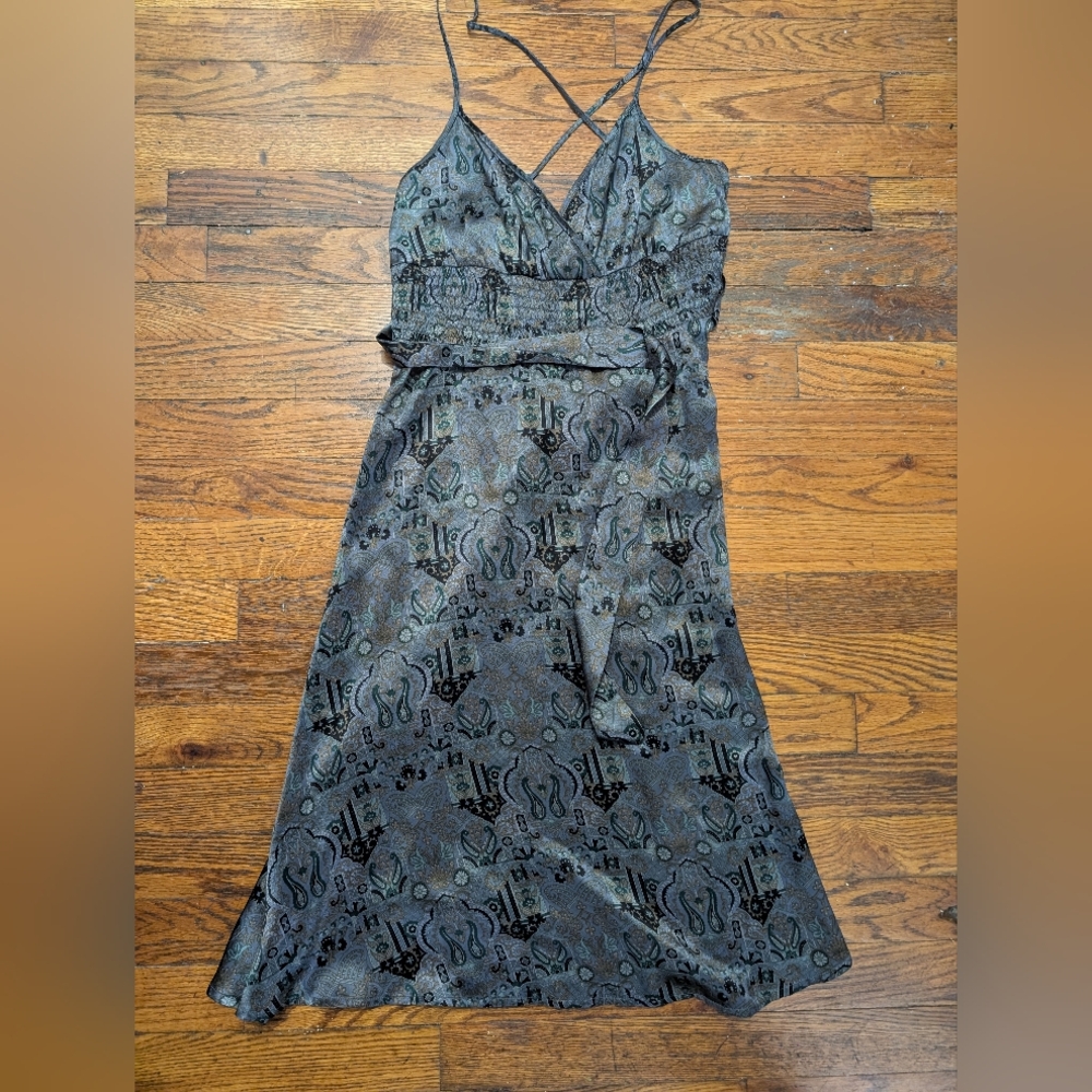 Free People Silk Grey, Black, Green Midi Slip Dress 2
